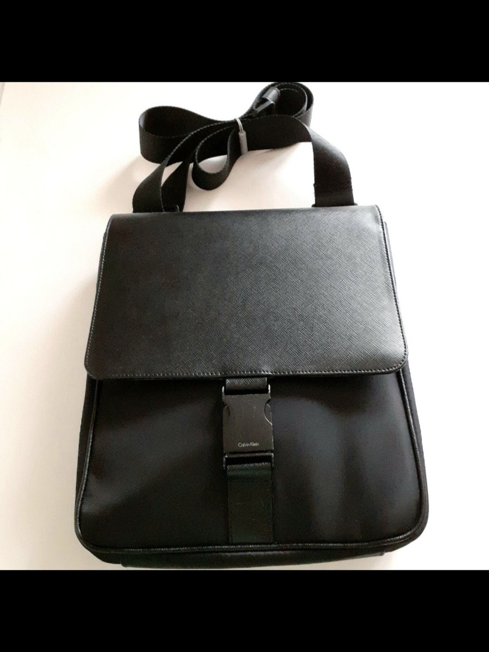 Calvin Klein Men's Black Saffiano Leather / Nylon City Messenger Bag (12 inches)